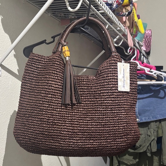 Tommy Bahama Handbags - Tommy Bahama Dark Brown Woven Tote NWT